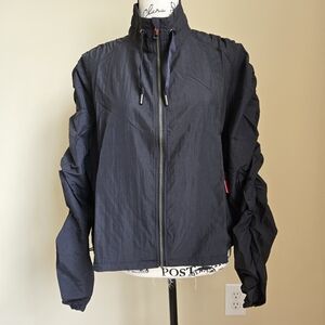 Spanx Organza Windbreaker Womens L Black Full Zip Short